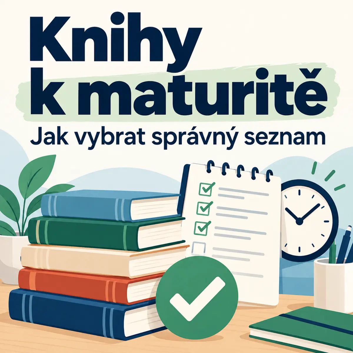 Ilustrace knih a kontrolního seznamu pro výběr děl k maturitě